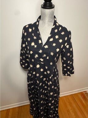 Women's Navy empire waist V-Neck Midi Dress